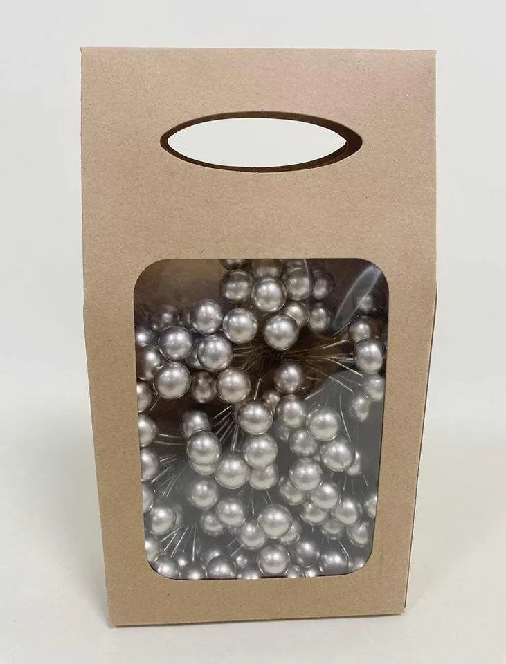 Jarzębina na piku plastikowa srebrna, śr.1,2 cm, 12 szt 1068-17